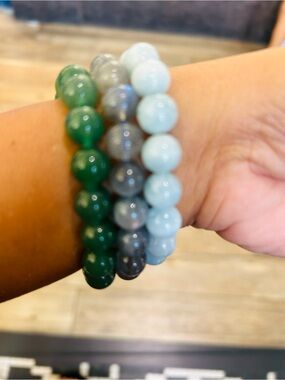 SAMPLE FOR $150.00 Each REAL Bracelet Green Gray (moonstone) blue  (aquamarine)